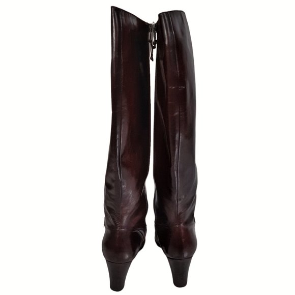 VTG Salvatore Ferragamo Knee High Chestnut Brown Leather Heeled Boots SZ 8.5 - Picture 7 of 16